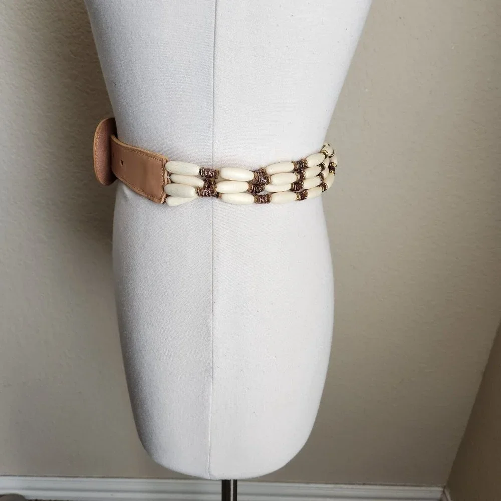 Express Leather Belt Cinch Style With‎ Buckle Leather Beaded Jeweled Boho Small
